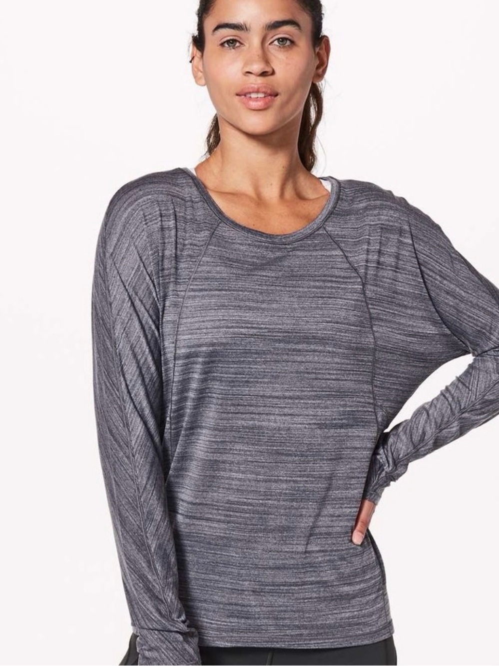 Lululemon Set To Sweat Long Sleeve Top Size 4 Black Heather Workout